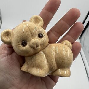 Rare Vintage Macrame Ceramic Bead Baby Bear Brown Figurine Stuffy Lovie